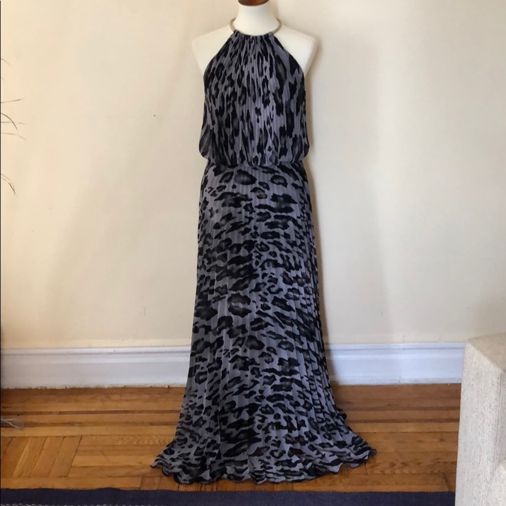 Maxi Dress/Floor Length Black Leopard Print Dress